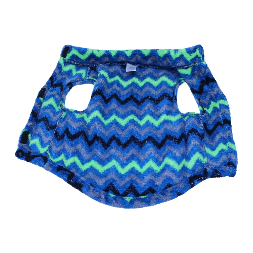 Chevron Striped Zig Zag Pattern Fleece Green Blue Grey Small Dog Sweater Vest